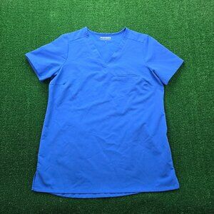 Mandala Scrubs Top‎ Mens Small V-Neck Blue Equa Tek Nurse Medical Shirt Pocket